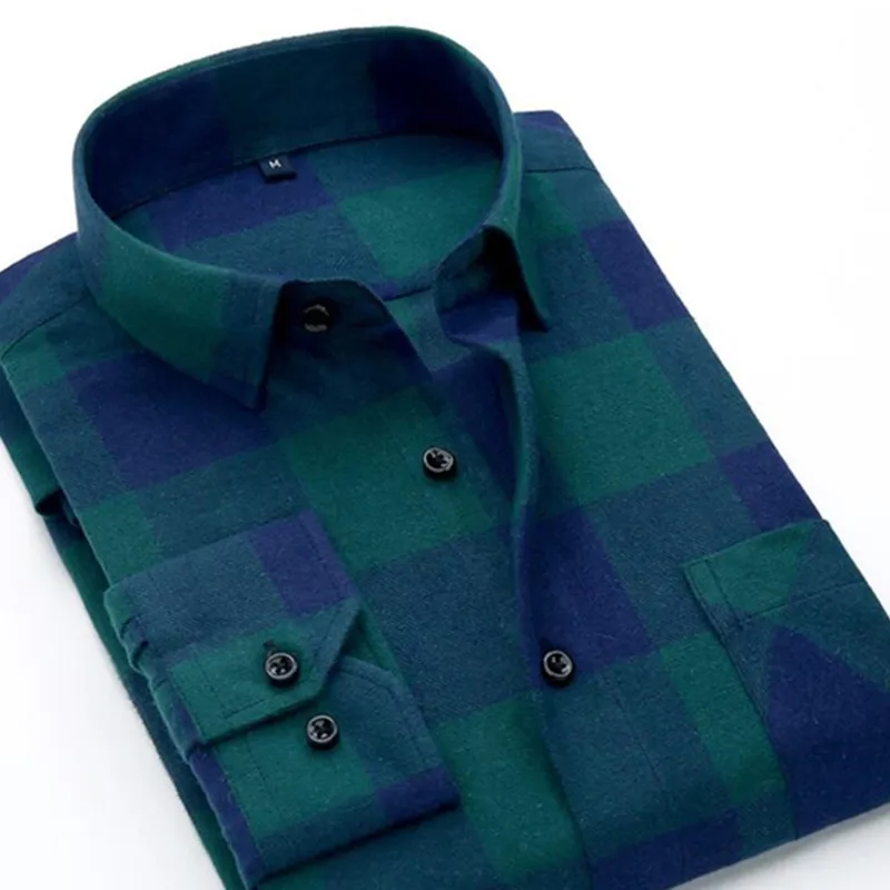 Spring Fall 2020 New Mens Casual Plaid Shirts Long Sleeve Slim Fit Comfort Soft Flannel Cotton Shirt Leisure Styles Man Clothes