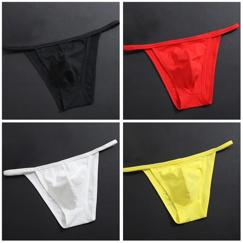 Men\'s Sexy Solid Color Low-Rise Thong Briefs Breathable Underwear Hot Sexy Tangas Thong Comfortable Lingerie Underwear Male