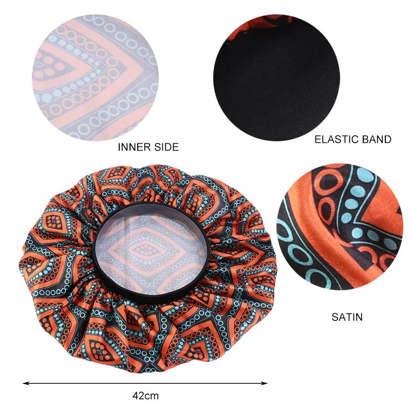 Gorro de dormir de satén con patrón africano para mujer, banda elástica, envoltura para la cabeza, gorro de noche Extra grande, turbante, sombrero de quimio, suministros