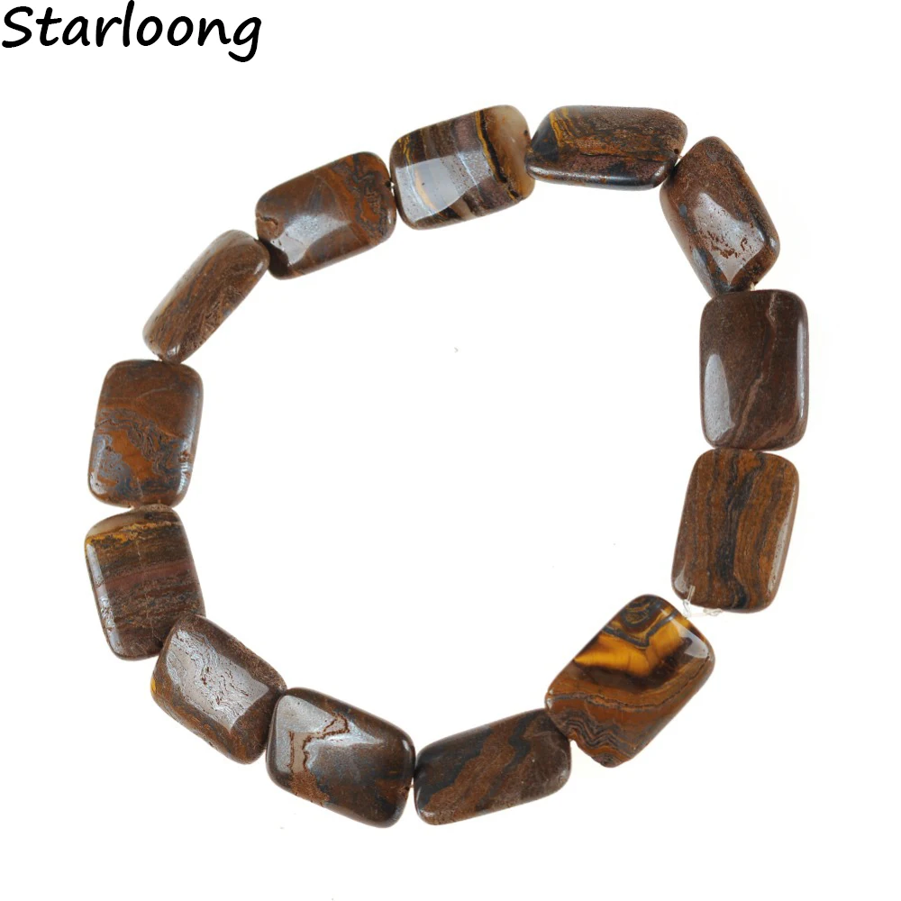 

Natural Gem Stone Brown Gold Stripe Rectangle Flat Slice Slab Agates Loose Strand Spacer Nugget Beads for DIY Jewelry Making