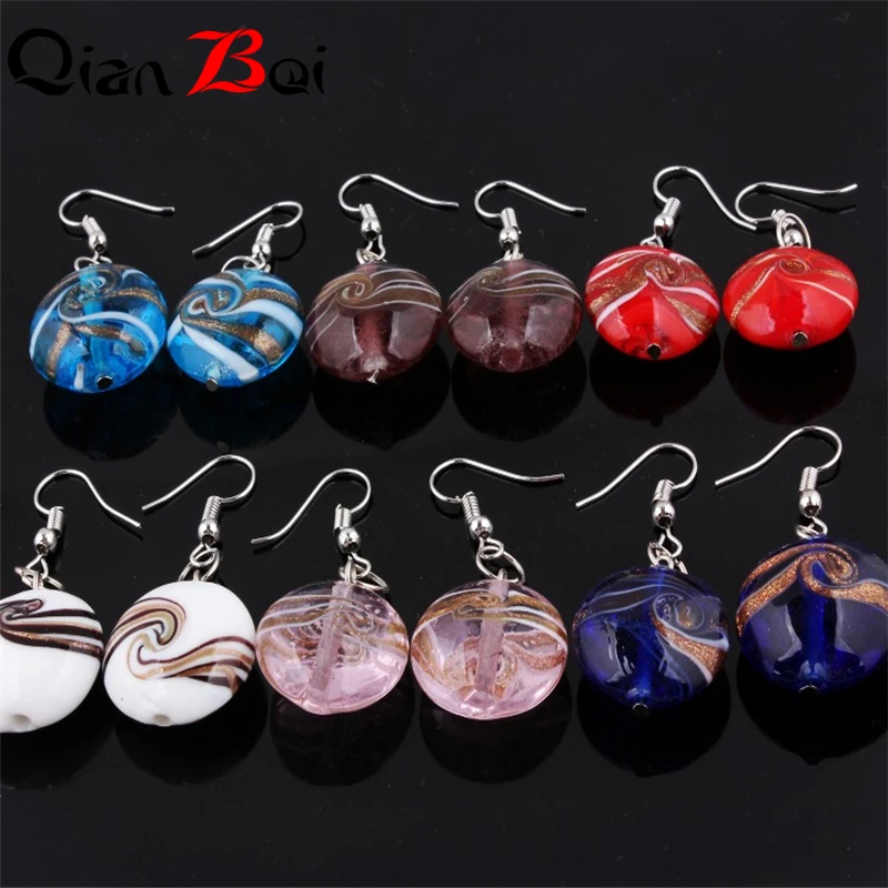 Wholesale Lots 6pairs 6color Hand-made Women's Romatic Heart Silver Plated Elegant Classic Dangle Earrings Murano Glass Earrings