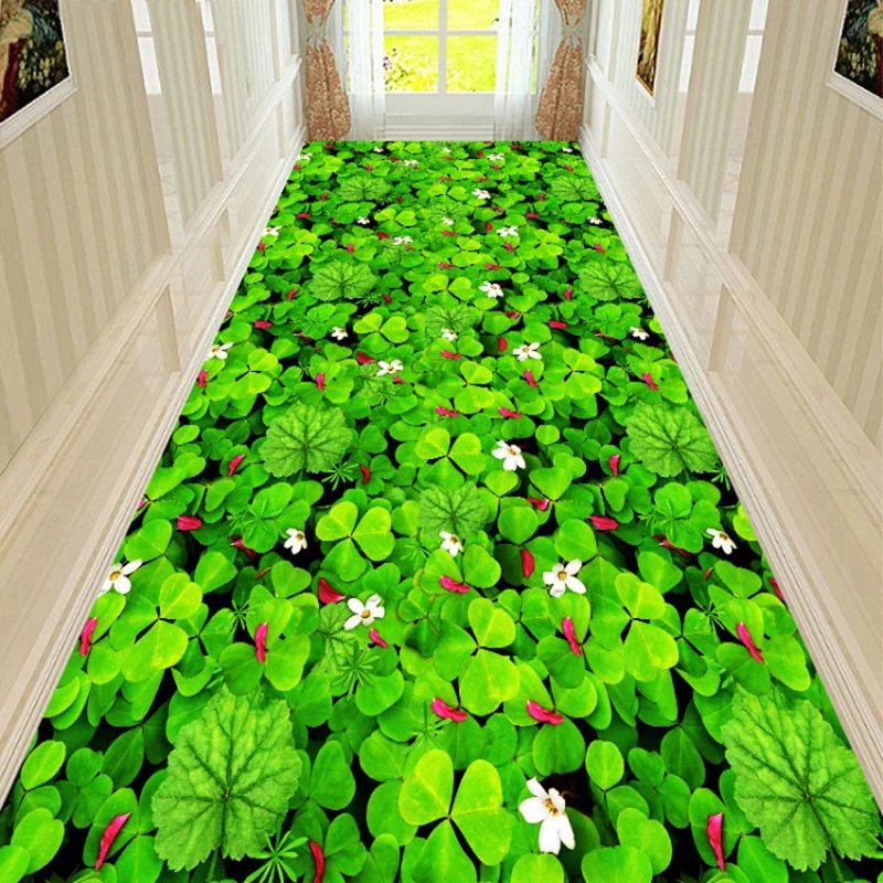 Autumn Style Long Lobby Carpet Fresh Green Grass Pattern Stairway Hallway Home Corridor Carpet Aisle Party Wedding Red Area Rugs