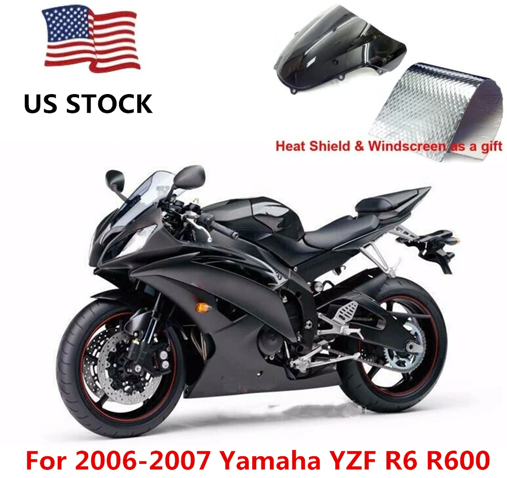 

Matte Black Full Fairing Bodywork Injection Kits with Windscreen for Yamaha YZF R6 R600 YZF-R6 2006 2007 YZFR6 Motorcyle Parts