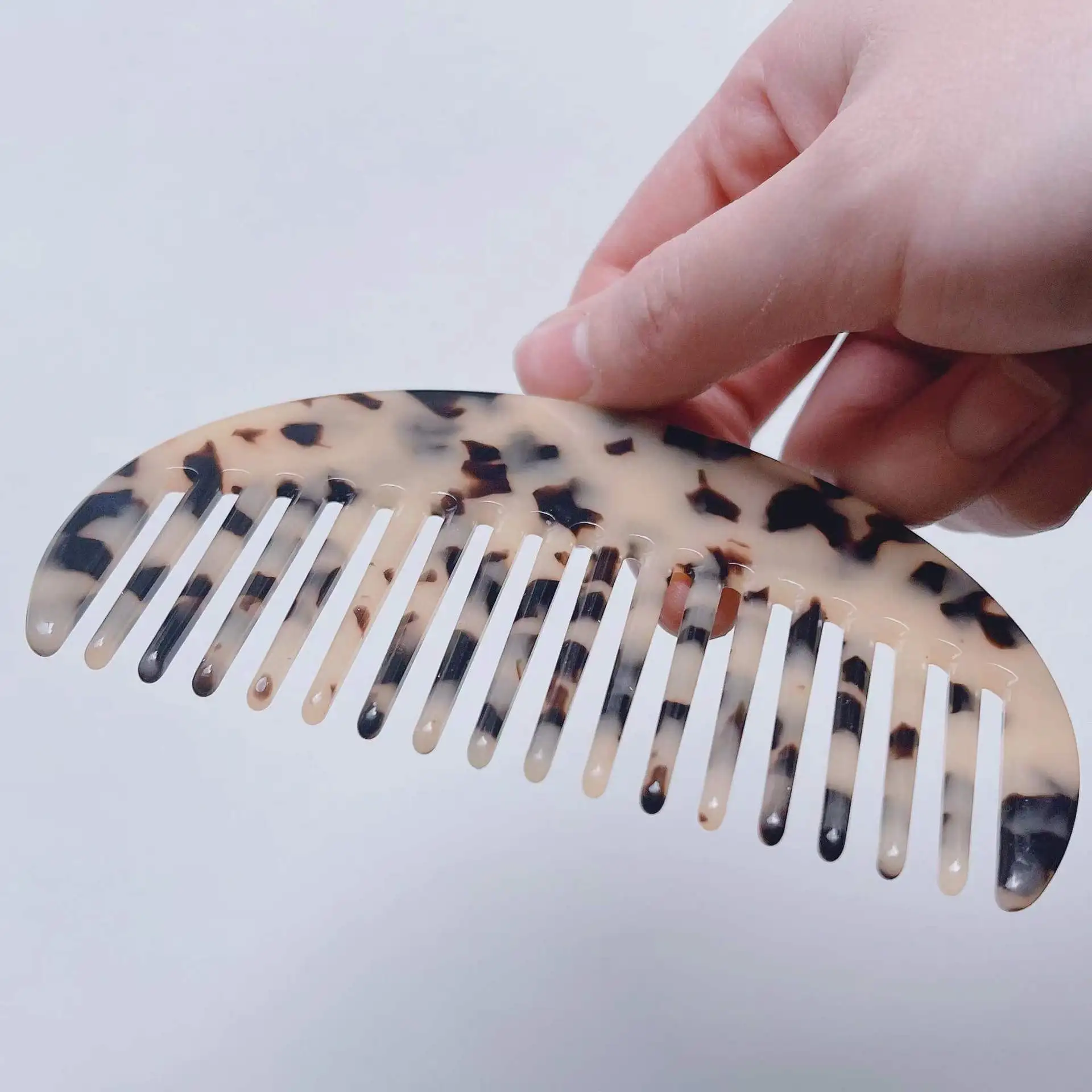 Half Round Shape Acetate Anti-static Hair Comb Semi-Circle Retro Lovely Temperament Combs Leopard Geometric Print Comb