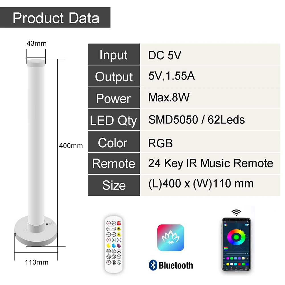 USB DC5V 40cm Table Lamp Colorful Night Light Atmosphere Desktop Light Bedside for Living Room Ambient Home Computer TV