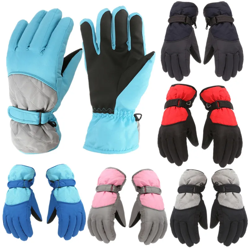 KLV-guantes gruesos de invierno para niños, manoplas de dedo completo ajustables, impermeables, a prueba de viento, para deportes al aire libre, esquí y equitación