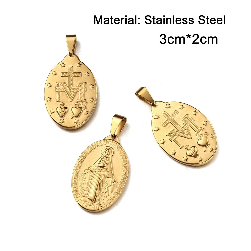 Golden Color Virgin Mary Pendant Stainless Steel Virgin Maria Pendant For Necklace Making Catholic Virgin Mary Pendant 20PCS