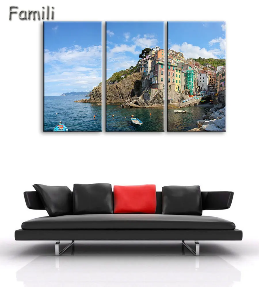 3 Piece Modern Canvas Painting Italy Landscape Wall Art Poser Print Beautiful City River Pictures Home Decor for Bedroom