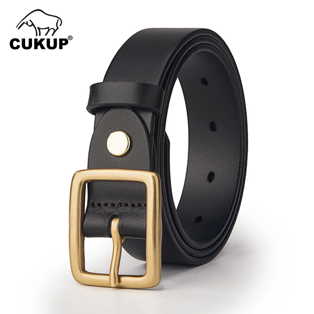 

CUKUP Ladies Design Top Quality Cow Cowhide Leather Belt Pin Buckle 2.8cm Width Belts for Women Dress Jeans Accessories NCK935