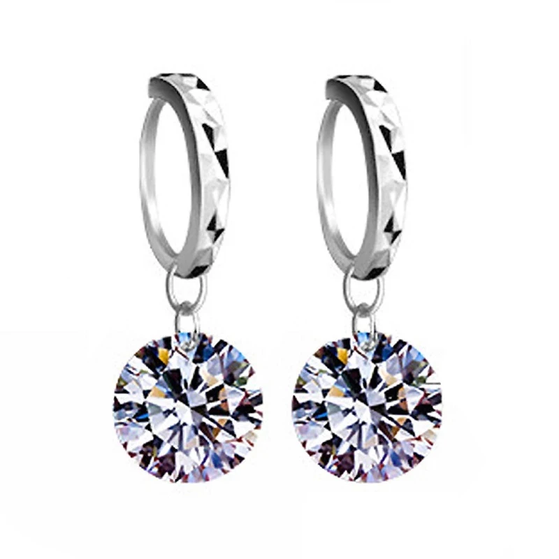 8 Colors Option Classic Girl Women Gift Jewelry 925 Sterling Silver and Shining 5A Cubic Zirconia Dangle Huggie Earrings