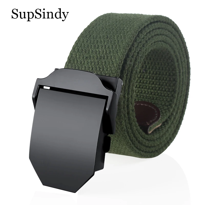 SupSindy Fashion Men Canvas Belt Luxury Black Metal Buckle Jeans Belts for Men Waistband Army Military Tactical Belts Male Strap