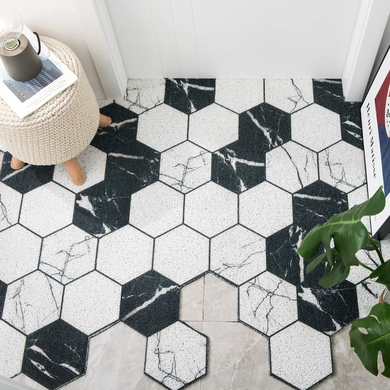 

Durable Door Mat Carpet Diamond Plaid Hexagon Pattern Large Floor Mats Carpet Anti-slip Easy Clean Washable Entryway Door Mats