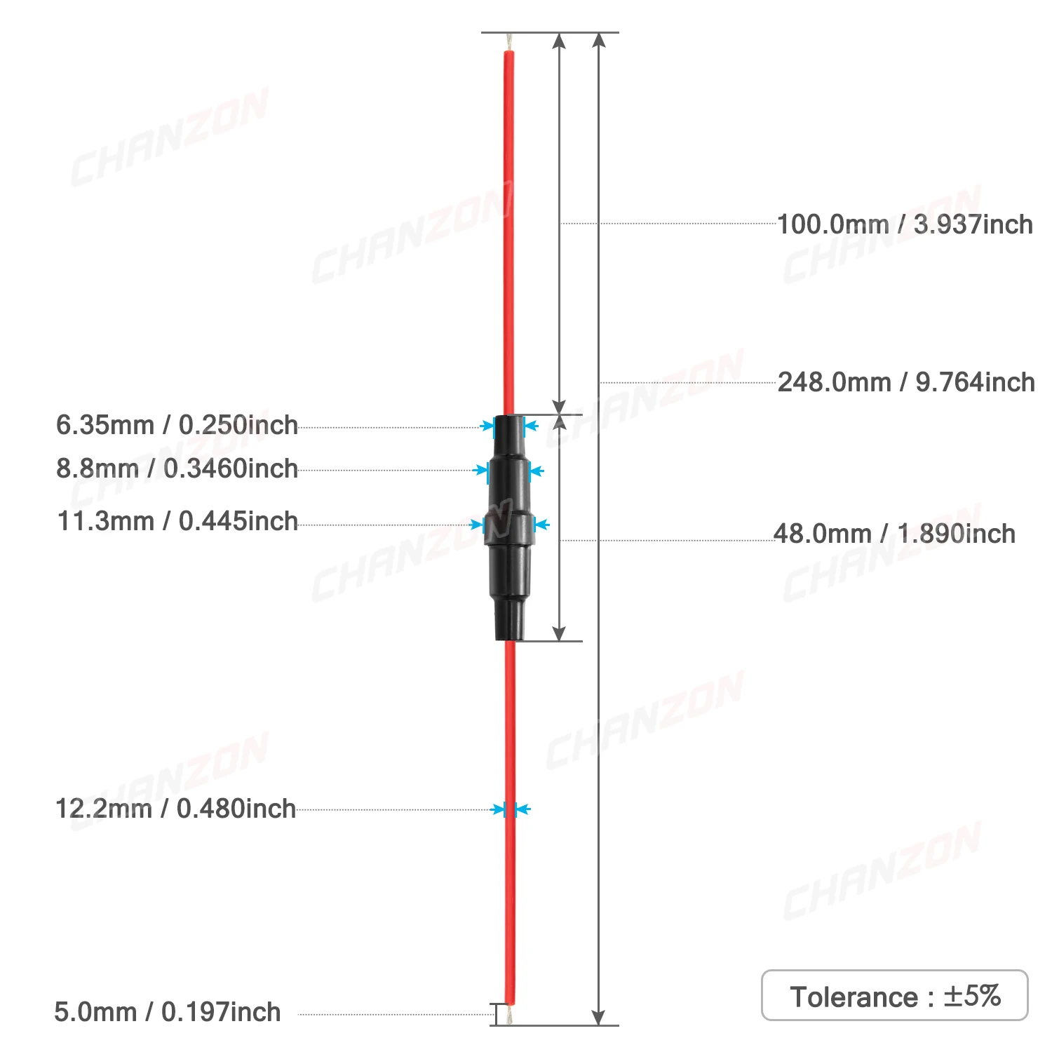 10 Uds 5x20 cajas de fusibles de vidrio en línea soporte tipos de tornillos caja de tubo soporte de sujeción de soplado 250V 125V 12V 5x20mm 22 AWG línea de cable