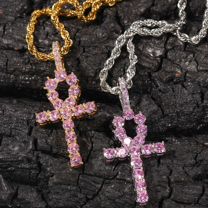 

Hip Hop Iced Out Gold Color Cross Pendant Necklace Men Religious AAA Crystal Zircon Crucfix Men's Necklace Chain Rapper Jewelry