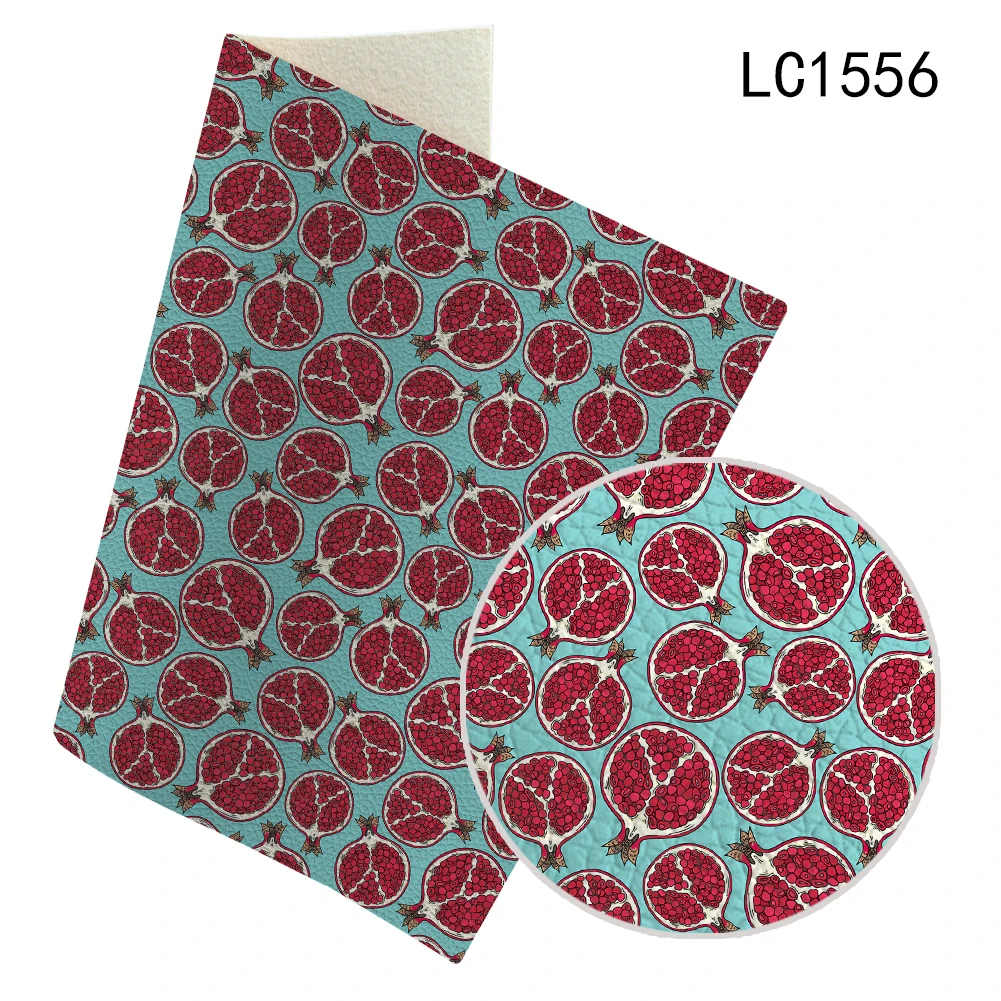 Litchi Artificial Leather Fabric Sheet Fruit Flower Red Printed For Hair Bows Earrings Pouches Bags Making 30X136CM