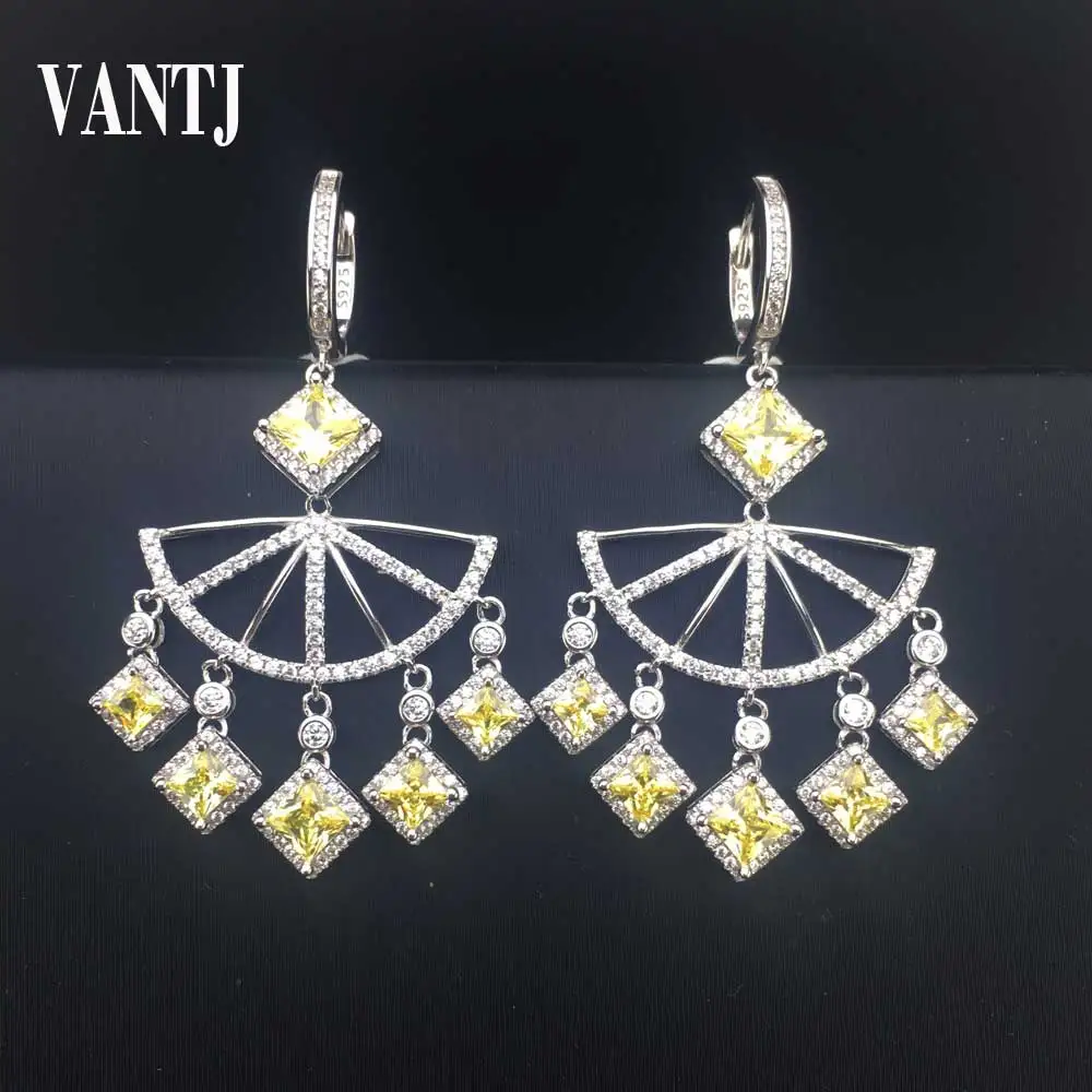 

VANTJ New Design Emerald Sapphire Earrings Sterling 925 Silver Created Gemstone CZ Spine Aquamaline Jewelry For Women Party Gift