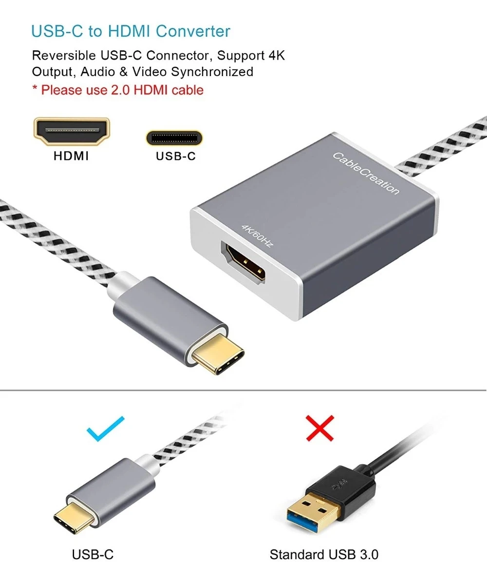 USB C to HDTV 4K @60HZ Type C (Compatible Thunderbolt 3) to HDM Adapter MacBook Pro iPad MacBook Air Yoga 910/720 Samsung S8/S9