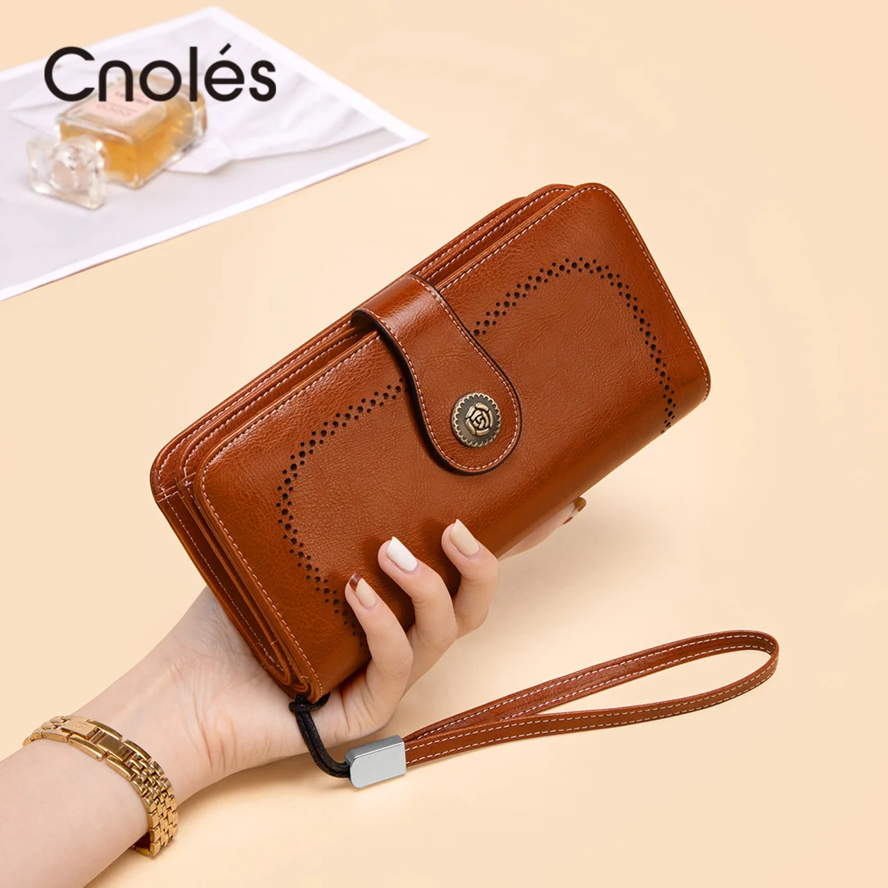 Dompet Wanita Merek Cnoles 2022 Dompet Panjang Besar Wanita Antik Tempat Kartu Tas Clutch Kulit Wanita