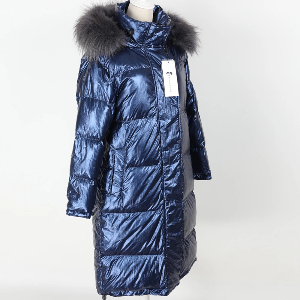 Maomoakong winter leder jacke Natürliche waschbär pelz großen kragen Weiße ente unten frauen unten jacke Jacke park jacke