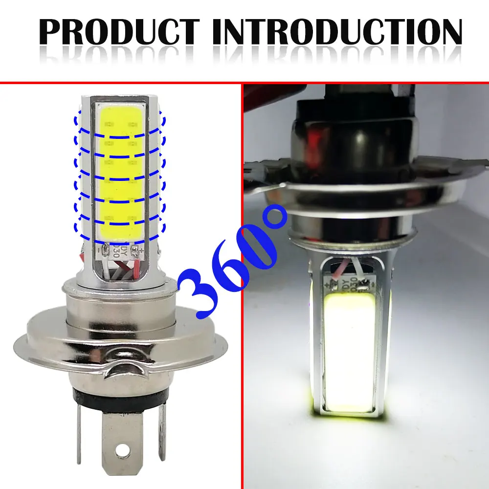 H4 LED Motorcycle Headlight Bulbs H6 BA20D  Hi Lo beam Moto LED 4SIDE COB LED Headlight Motorbike LED Lamps Conversion Kit Bulbs