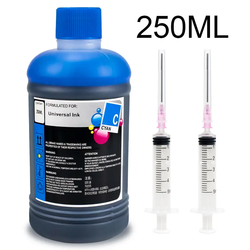 250ml Black Refilled Dye Universal Ink Kit Compatible for HP Canon Epson Brother Deskjet Printers Tank Ink Cartridges CISS Ink