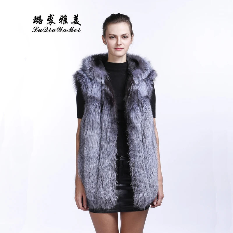 L Q Y M 2021 New Brand Winter True Natural Fox Fur Coat Thick Silver Fox Female Jacket Fox Fur Hooded Vest