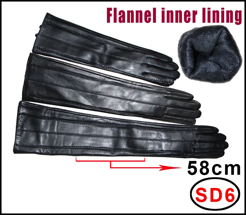 Guantes largos de cuero para mujer de alta gama, guantes de cuero con pantalla táctil, guantes largos y delgados de piel de oveja gruesos y cálidos