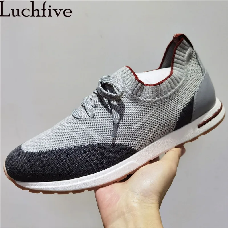 Men lace-up Flat Shoes Casual Shoes Simple comfortable leisure Sneakers Knitted Elastic slip-on Run Shoes 2021 Hot Brand Shoes