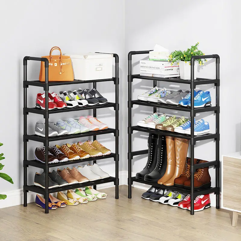 Shoe Rack Simple Assemble Metal Shoes Shelf Footwear ShoeRack Space Saving Shoes Organizer Stand Holder Black Shoe Shelf Cabinet