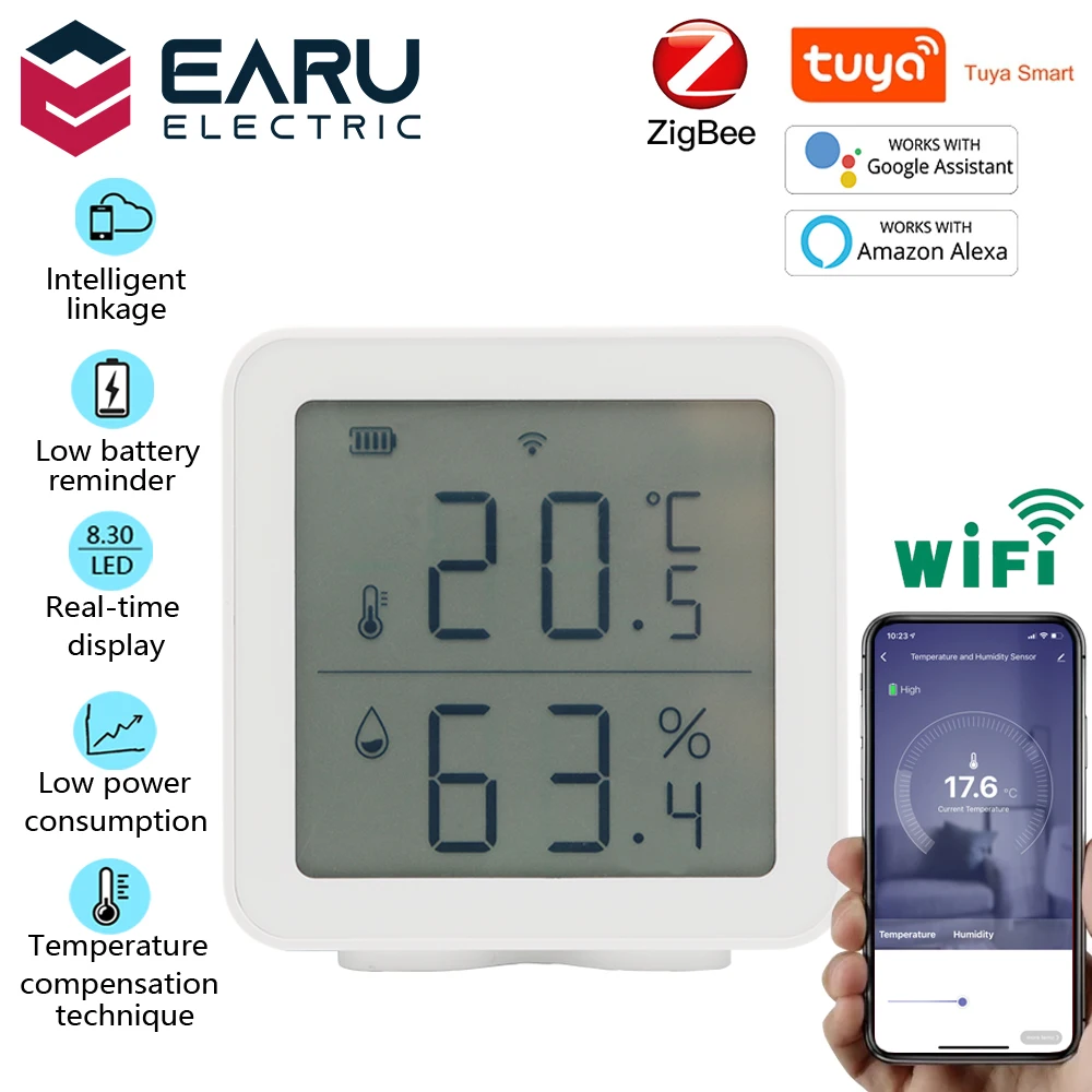 Tuya Smart Life WiFi Temperature and Humidity Detector Indoor Digital LCD Hygrometer Thermometer Support Alexa Google Home