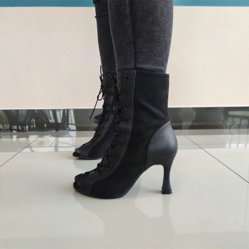 Zapatos de baile latino de salón personalizados para mujer, zapatos de baile de Salsa de Bachata de tacón alto negro para niñas, botas de baile modernas, zapatos de fiesta