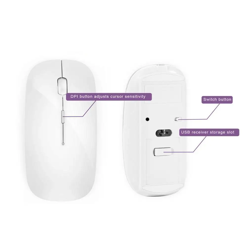 Tastiera e Mouse Wireless 2.4G, Layout russo Layout usa, compatto, conveniente, Ultra sottile, ergonomico, bianco argento