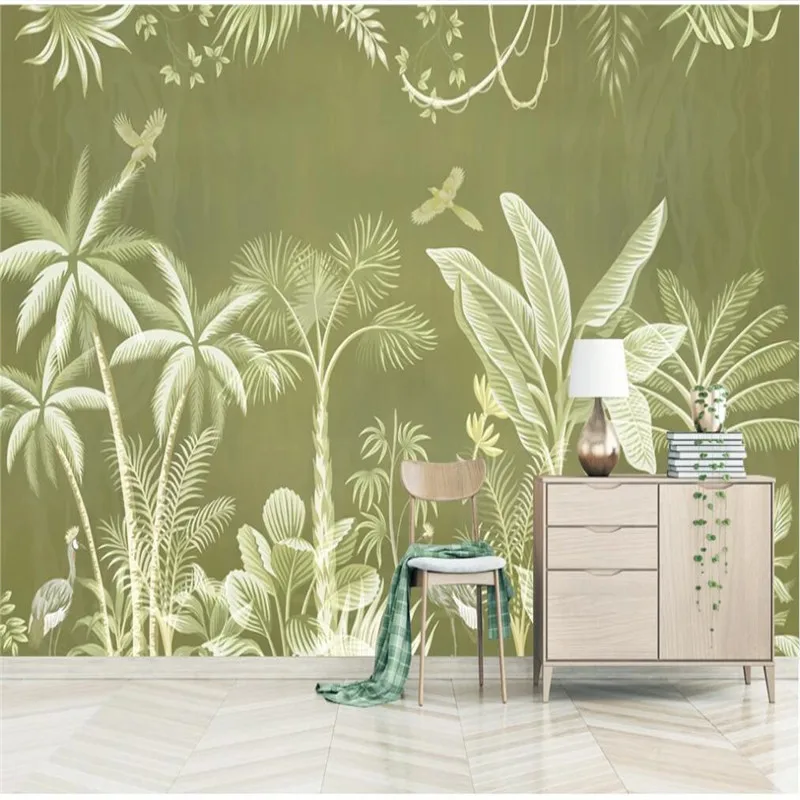 Custom Nordic minimalist hand-painted tropical plant big bird background wall decoration painting-high-grade waterproof material