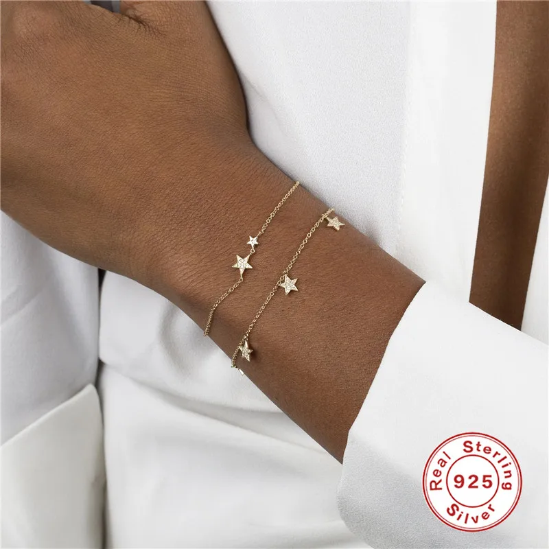 BOAKO-pulsera de plata de ley 2021 con forma de estrella, brazalete con cadena de oro, joyería de lujo, regalo para niña, 925