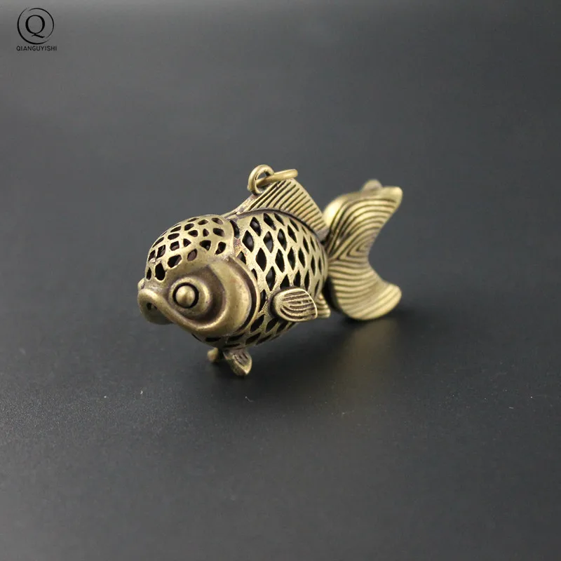 Handmade Copper Hollow Carp Pendant Car Keychain Hanging Women Handbag Decorations Ornament Copper Fish Necklace Pendant Keyring