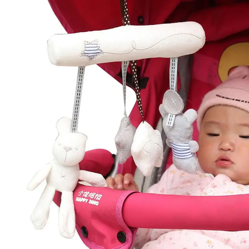 New Baby Hanging Bell Bed Rabbit Baby Hand BellSafety Seat Music Plush Toy Soft Cute Rabbit Bear Bell Newborn Baby Toy