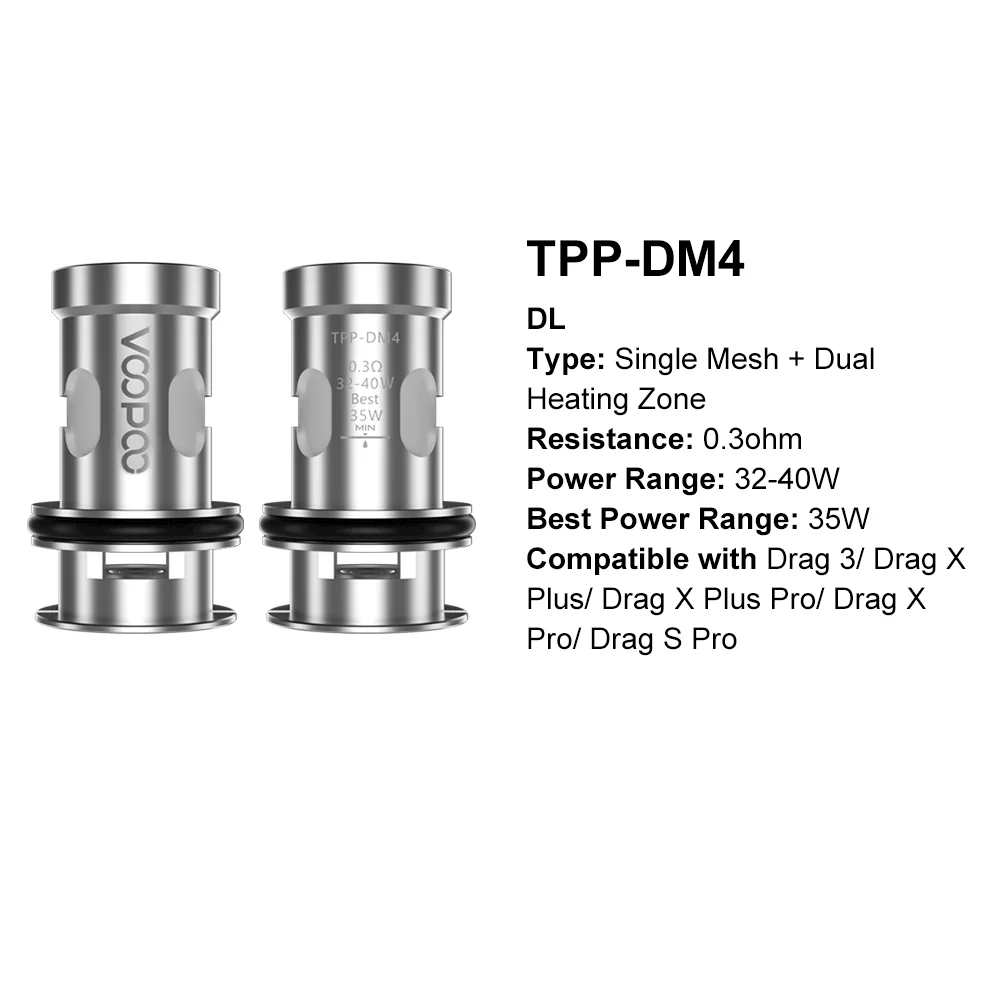 VOOPOO TPP DM4ตาข่าย Coil 0.3ohm ความต้านทาน RDL 32-40W Fit VOOPOO ลาก3ลาก X S Pro ลาก X Plus TPP Pod ถัง Vape E-Cigarette