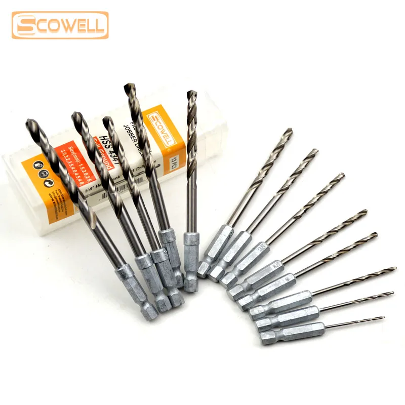 13 imballaggio in acciaio ad alta velocità 1/4 punte elicoidali con codolo esagonale Set 1.5mm - 6.5mm HSS Jobber Kit di punte di perforazione parti di utensili elettrici fai da te