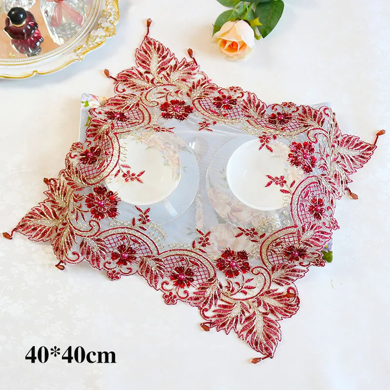 Europe lace sequin embroidery place table mat cloth pad cup mug wedding doilies Christmas coaster placemat kitchen Accessories