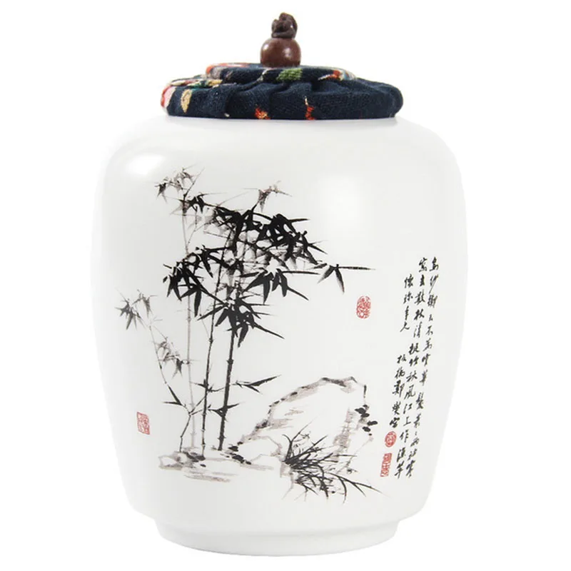 Tea Caddy Pu'er Teaware Jar Container Kitchen Accessories Chinese Style Ceramic Matt Tea Canister Cork Sealed Storage Tea Box