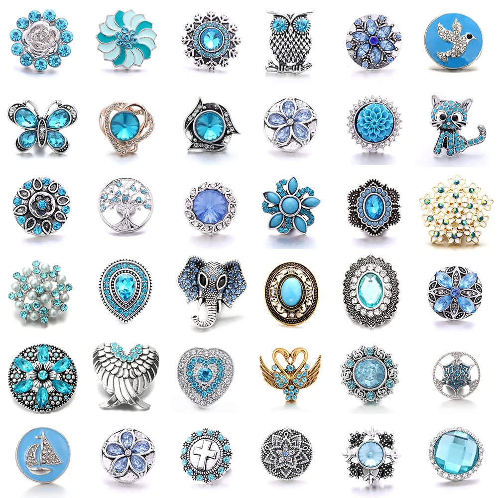 5pcs/lot Wholesale Snap Jewelry Blue Butterfly Rhinestone 18mm Snap Buttons For Snap Bracelet Bangle Interchangeable Jewelry