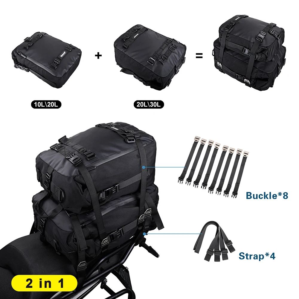 Rhinowalk Motorcycl Tail Bag Carrier Bags Rider Luggage 10L 20L 30L Multiple Purposes Moto Tail Pack Backpack Moto Saddle Bag
