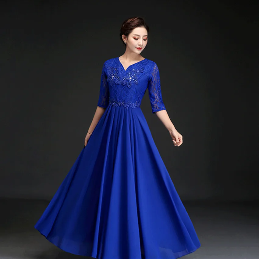 Longos Vestidos de Noite para Coro, Lace Sleeve, Applique, Barato, Atacado, Azul Royal, Vermelho, Branco, Traje de Natal, DLH-68 #