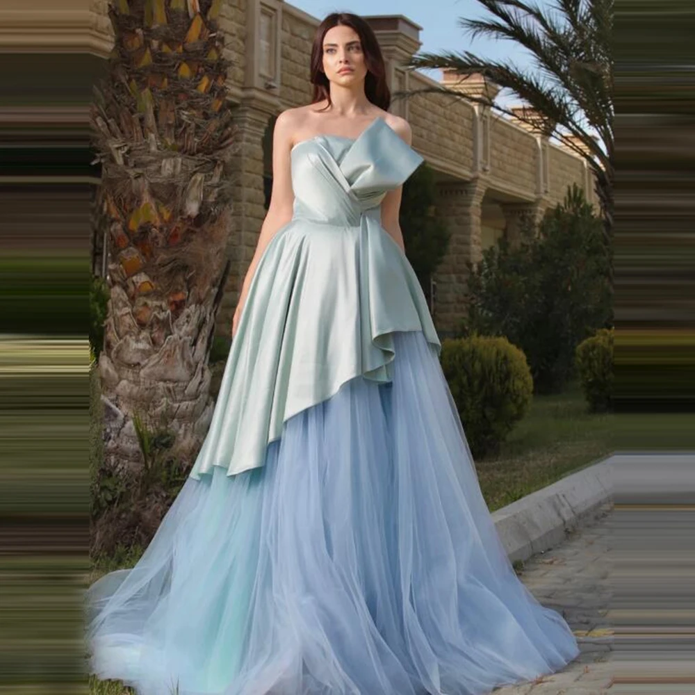 Elegant Strapless Prom Dresses A-line Tiered Tulle Show Formal Dress Abendkleider Evening dresses Party Gowns Robe de soirée