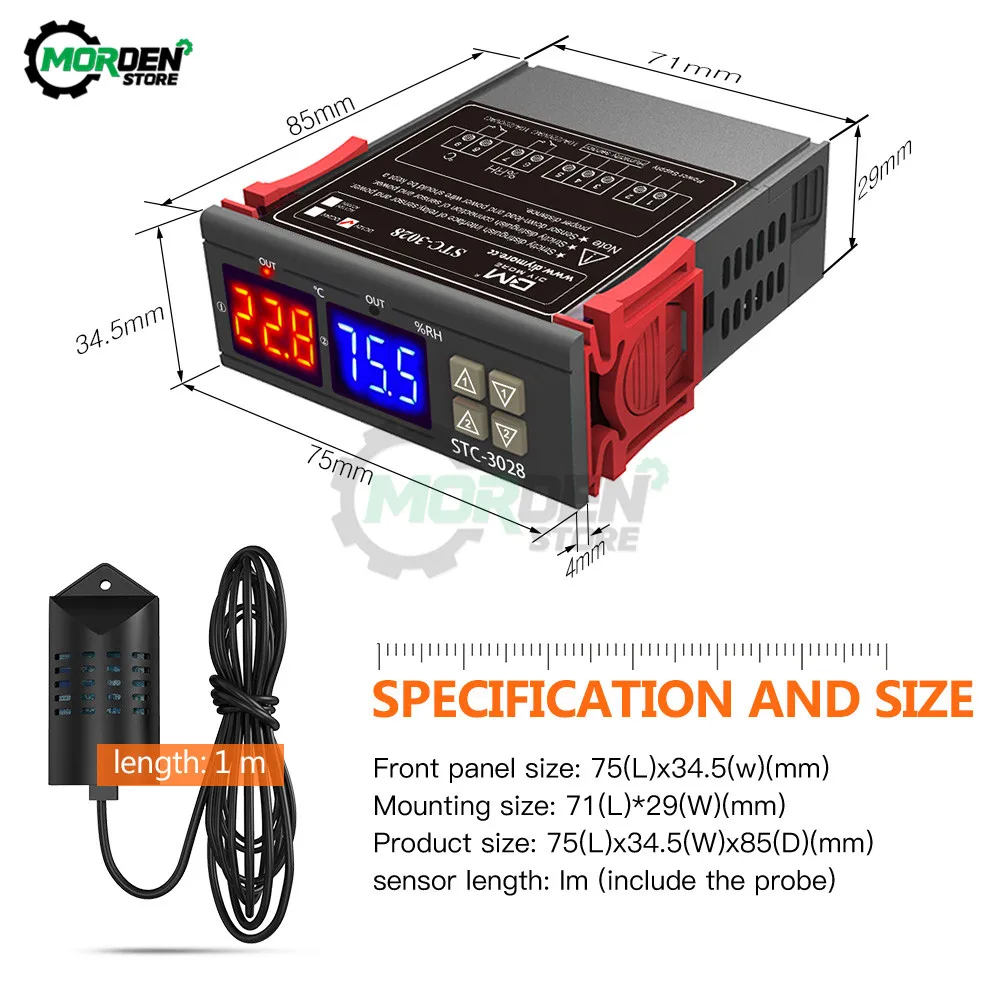 STC-3028 STC-200 DC12V 24V AC110V 220V Digital Temperature Humidity Controller Thermostat Hygrometer Incubator Dehumidifier