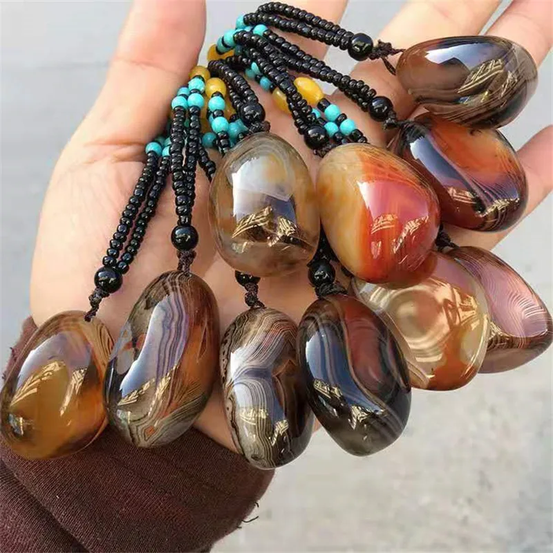 

1pcs/lot Riverstones Sardonyx rough stone handle pictogram necklace pendant clear texture and creamy color, retro fashion