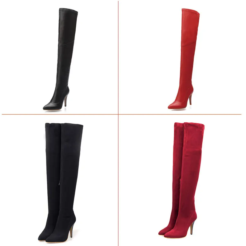 Sgesvier 2021 Sexy High heels over the knee boots women thigh high boots Ladies Autumn winter Long boots shoes woman Black Red