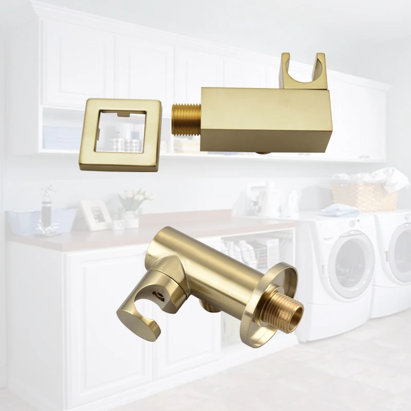 Brass Hand Shower Holder Bathroom Adjustable Bracket Seat Round Square With or Without Outlet Hose Connector Brushed Gold