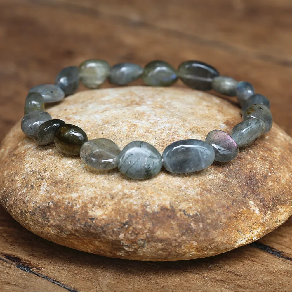 

8-10mm Irregular Labradorite Stone Beaded String Bracelet Women Couple Friendship Bracelet Handmade DIYJewelry