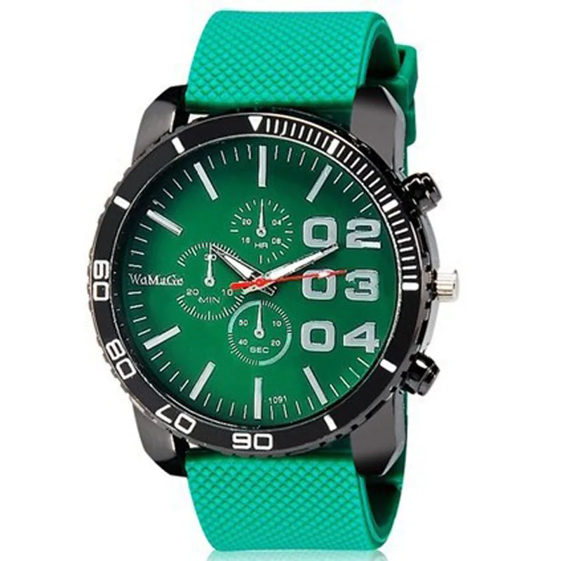 Womage Men Watches Big Dial Men Sports Watches Fashion Rubber Watch Green Band Military Men Watch relogio masculino reloj hombre